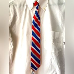 Clip on Satin Necktie Navy Blue White and Red Junior's one size